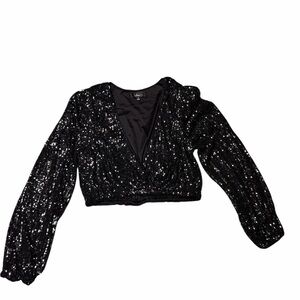 Lulu's Black Sequin Crop Top